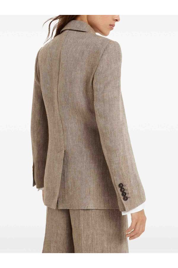 Women's Tabacco Linen Double Breasted Jacket