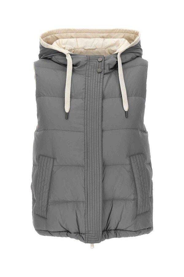 Women's Medium Grey Padded Hooded Vest