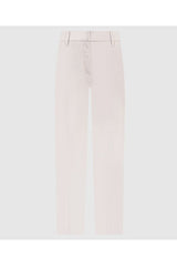 Women's Light Neutral Slim Cotton Trousers With Front Crease