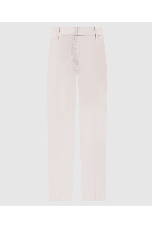 Women's Light Neutral Slim Cotton Trousers With Front Crease