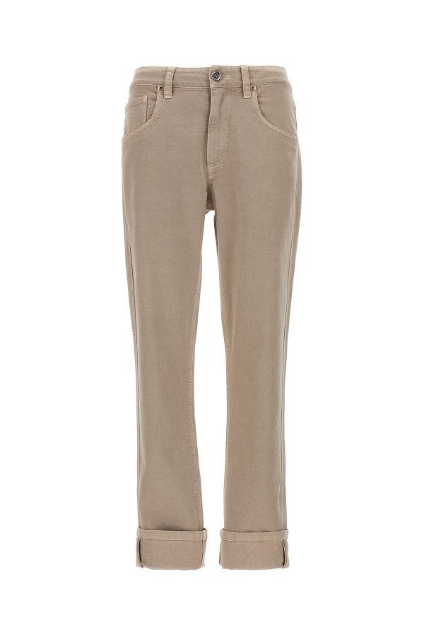 Brunello Cucinelli Women's Coffee Cream Straight Five Pocket Trousers