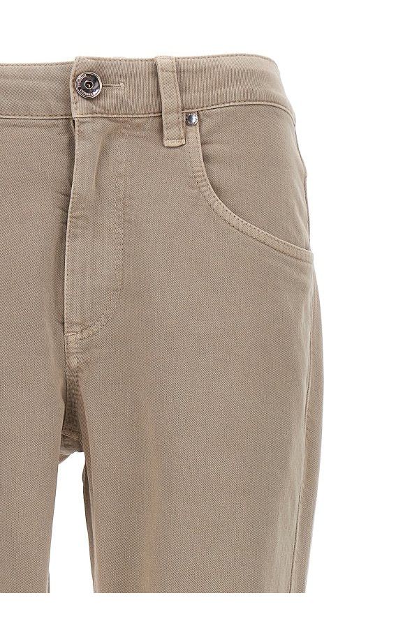 Brunello Cucinelli Women's Coffee Cream Straight Five Pocket Trousers