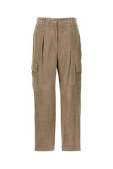 Women's Taupe Leather Straight Leg Trousers