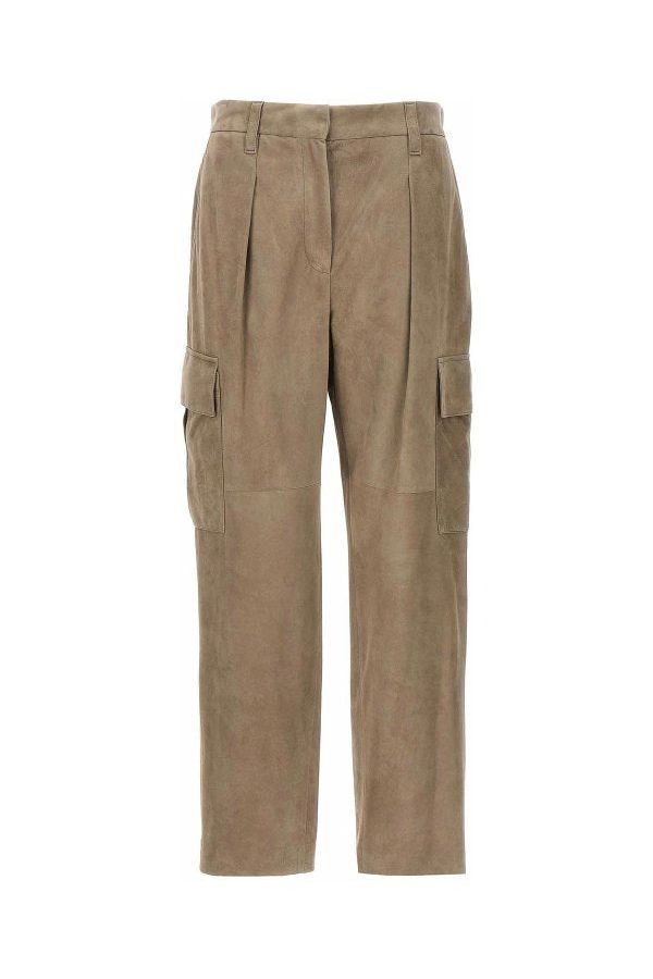 Women's Taupe Leather Straight Leg Trousers