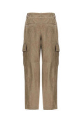 Women's Taupe Leather Straight Leg Trousers