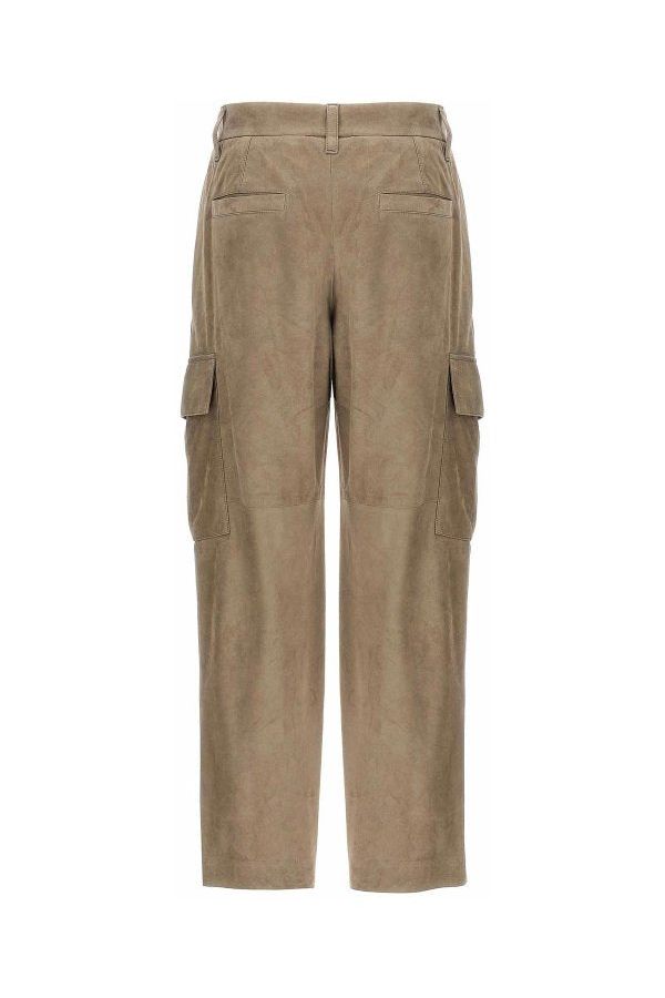 Women's Taupe Leather Straight Leg Trousers