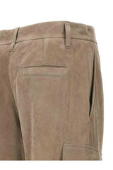 Women's Taupe Leather Straight Leg Trousers