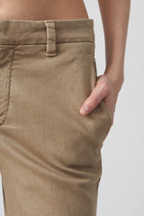 Brunello Cucinelli Women's Light Taupe Cotton Straight Trousers