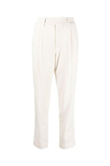 Women's Warm White Wool Blend Tapered Trousers