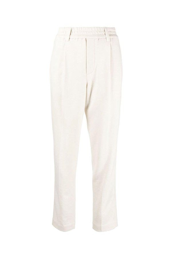 Women's Warm White Wool Blend Tapered Trousers