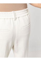 Women's Warm White Wool Blend Tapered Trousers