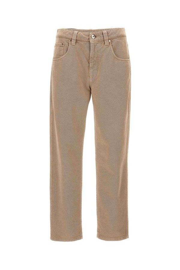 Women's Coffee Cream Cotton Straight Trousers