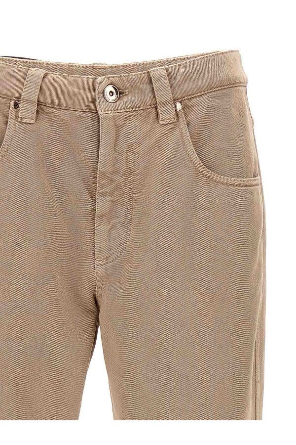 Women's Coffee Cream Cotton Straight Trousers