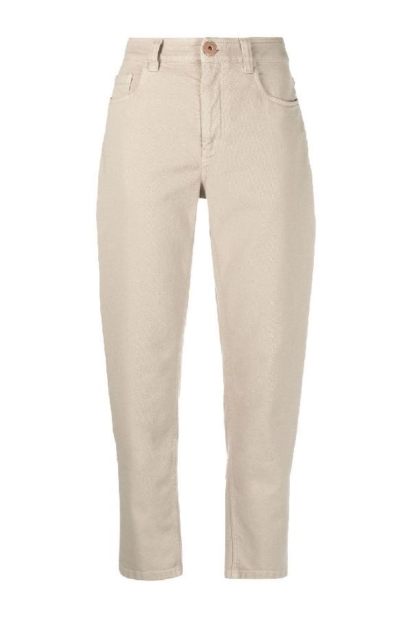 Women's Cold Beige Cotton Tapered Trousers