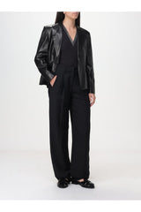 Women's Black Linen Blend Wide Leg Trousers