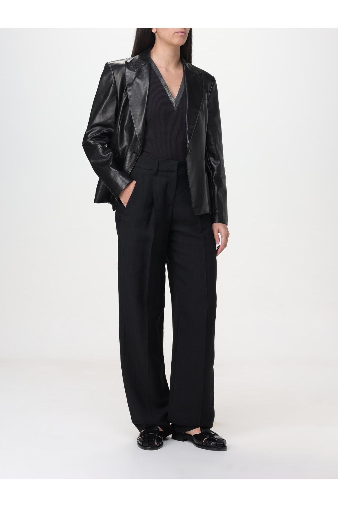 Women's Black Linen Blend Wide Leg Trousers
