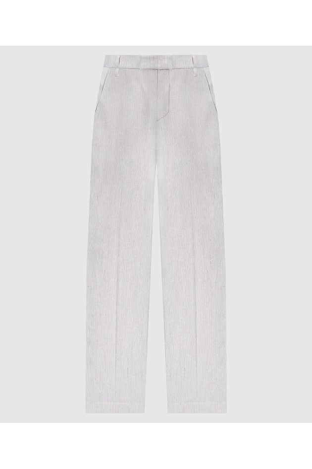Brunello Cucinelli Women's White Striped Linen Cotton Trousers