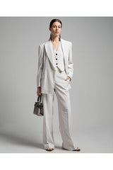 Brunello Cucinelli Women's White Striped Linen Cotton Trousers