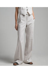 Brunello Cucinelli Women's White Striped Linen Cotton Trousers