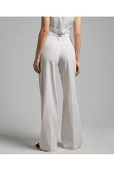 Brunello Cucinelli Women's White Striped Linen Cotton Trousers