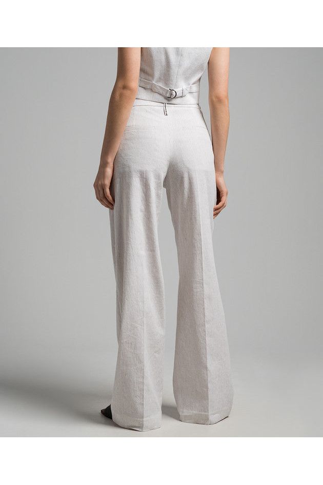 Brunello Cucinelli Women's White Striped Linen Cotton Trousers