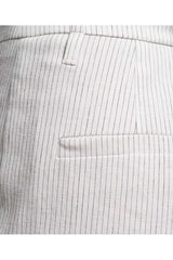 Brunello Cucinelli Women's White Striped Linen Cotton Trousers
