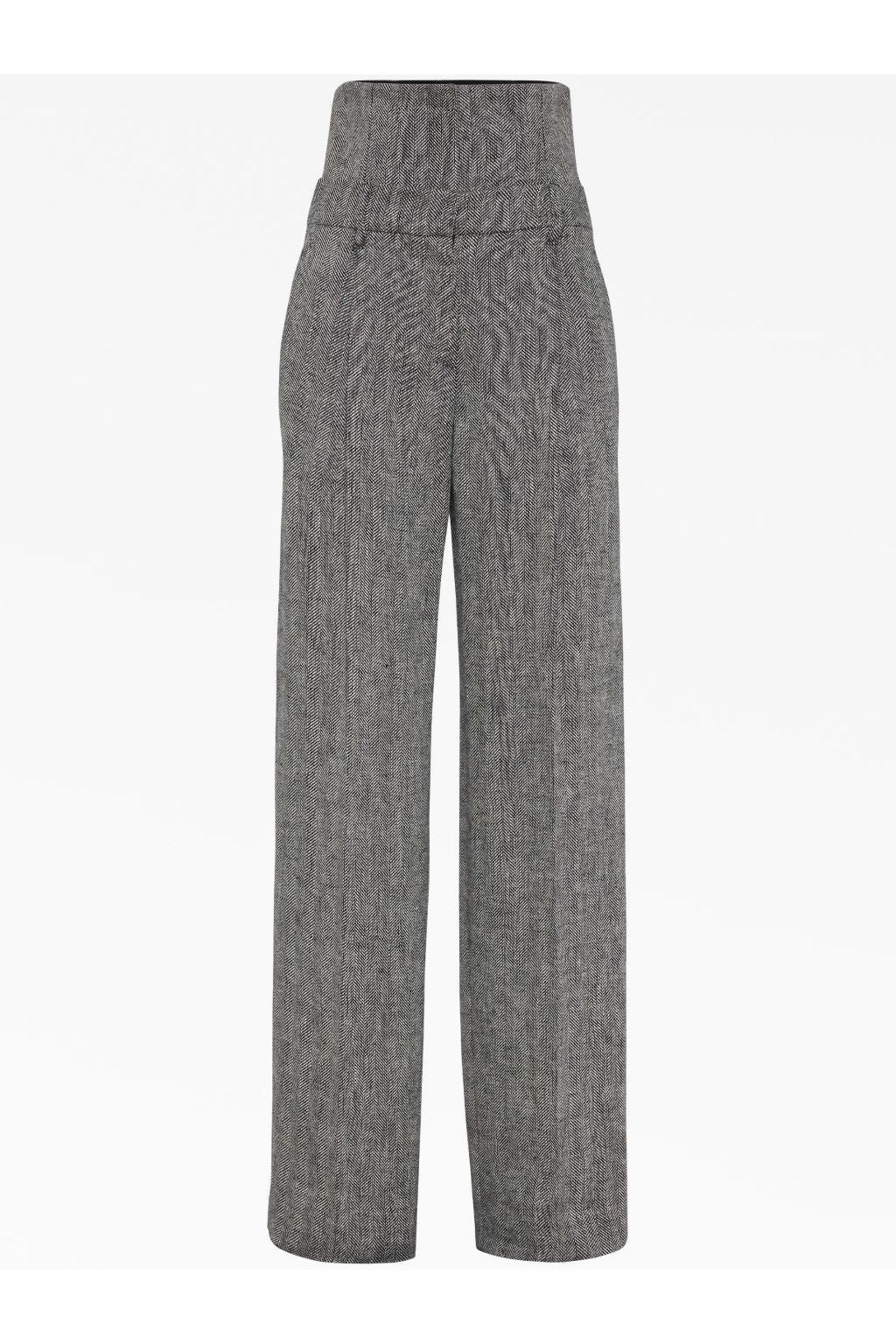 Women's Black White Linen Wide Leg Trousers