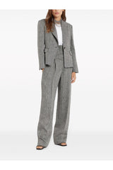 Women's Black White Linen Wide Leg Trousers