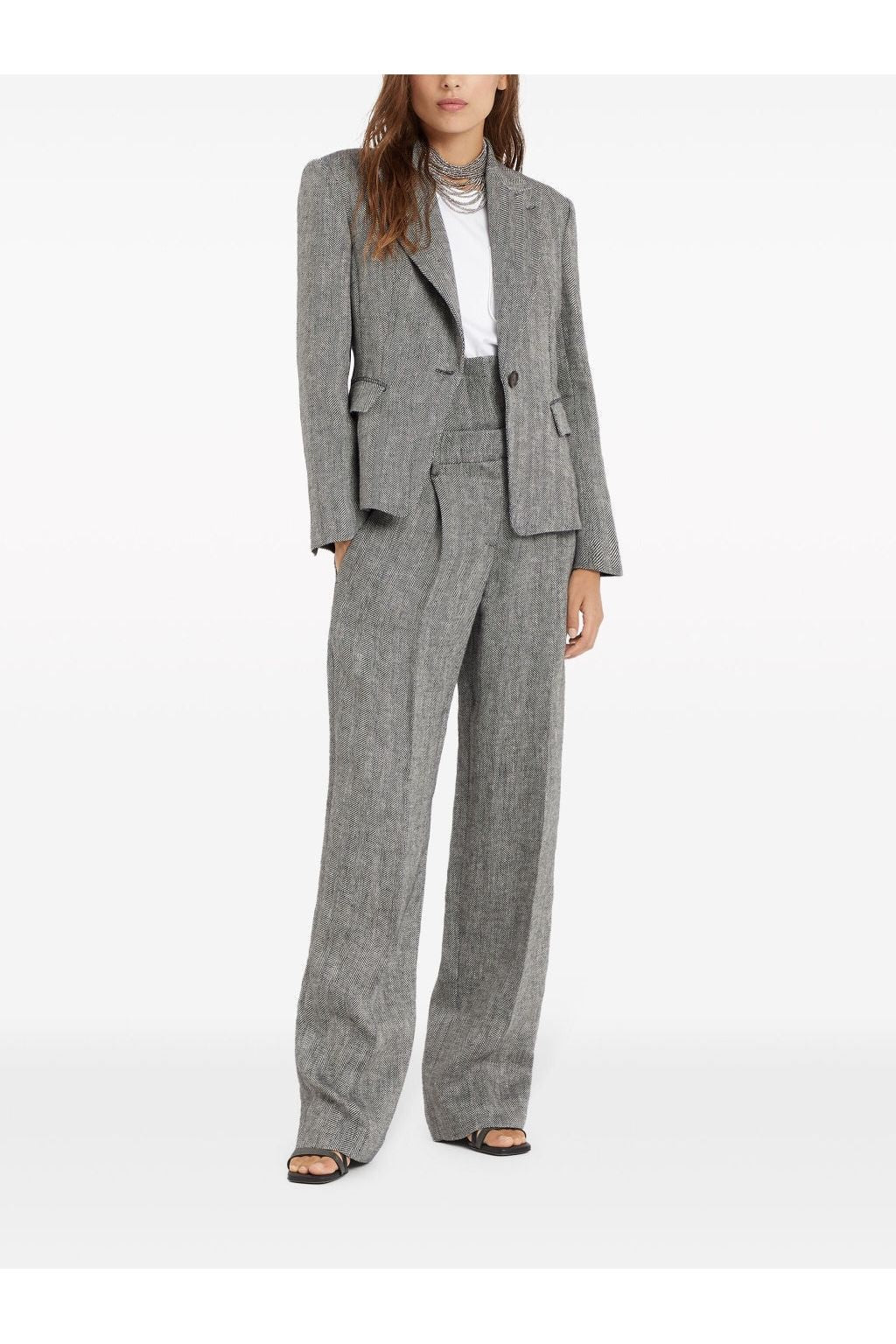 Women's Black White Linen Wide Leg Trousers