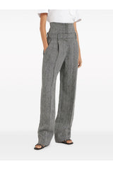 Women's Black White Linen Wide Leg Trousers