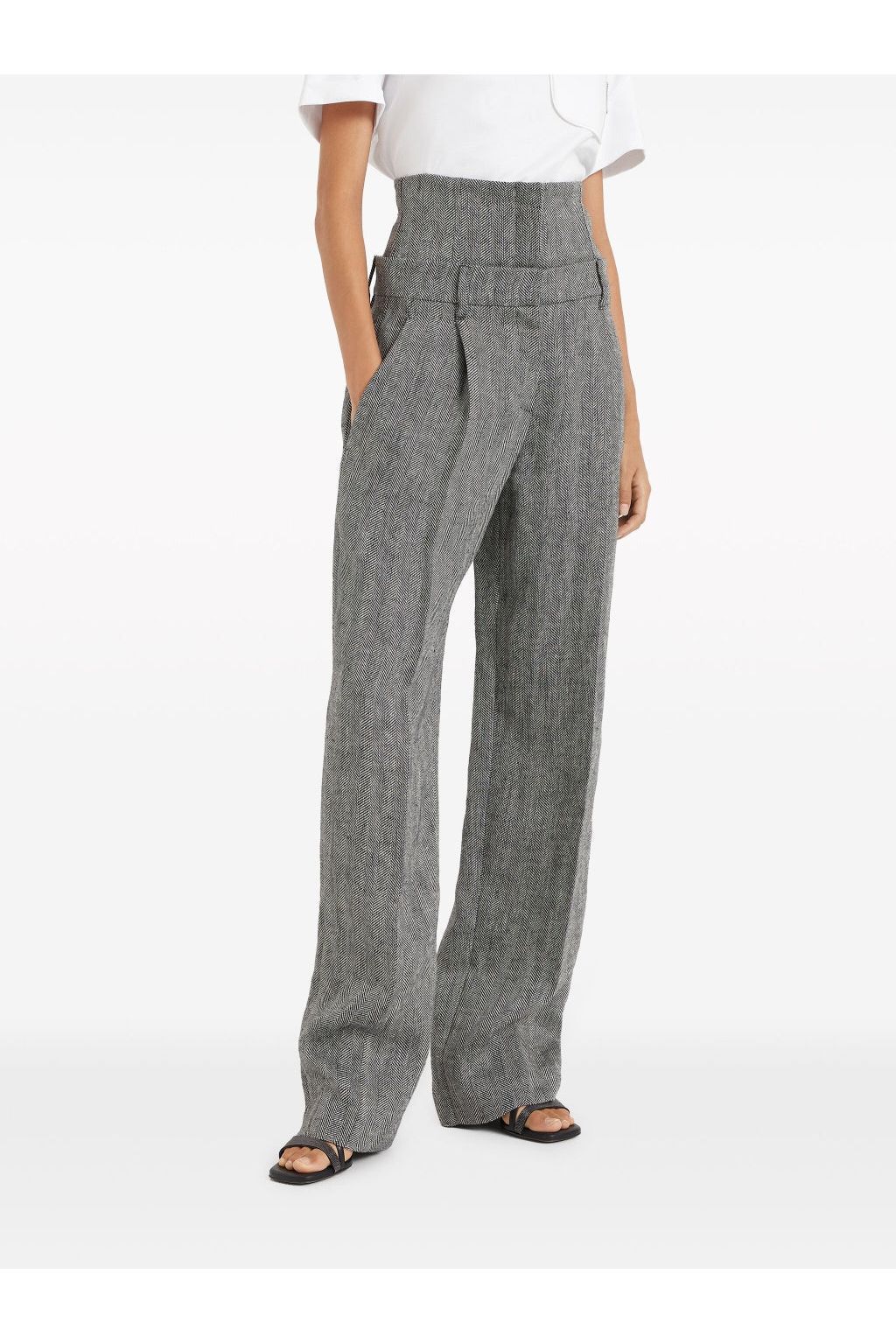Women's Black White Linen Wide Leg Trousers