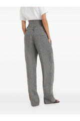 Women's Black White Linen Wide Leg Trousers