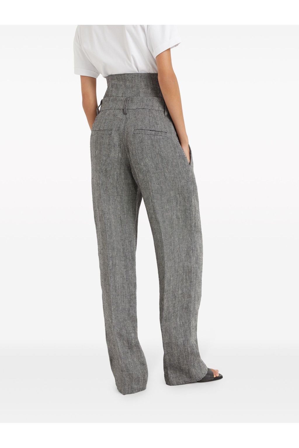 Women's Black White Linen Wide Leg Trousers