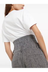 Women's Black White Linen Wide Leg Trousers