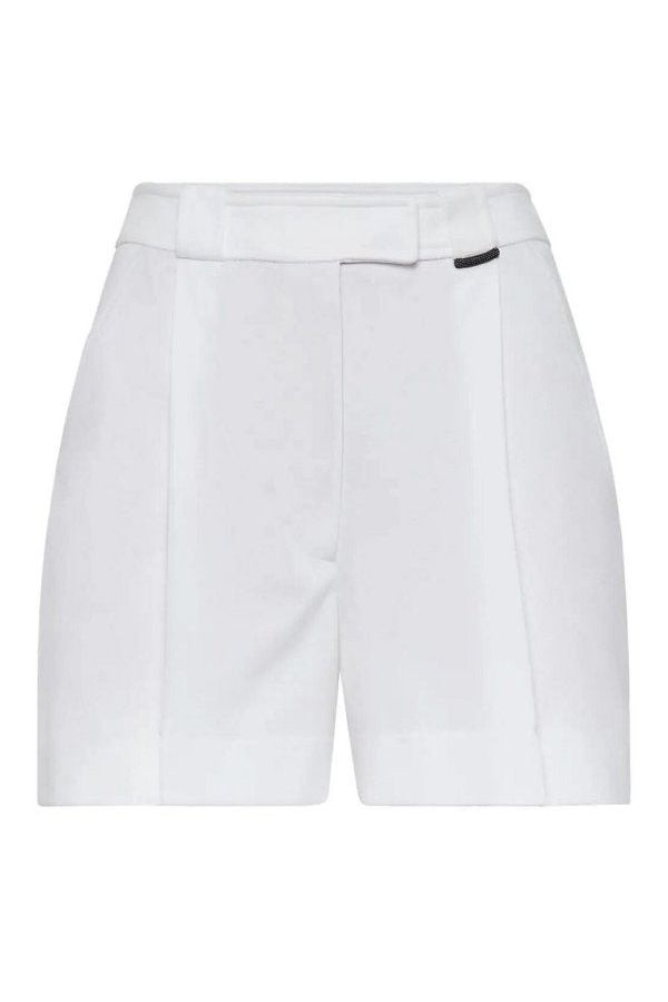 Women's White Tailored Cotton Shorts