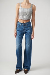 Women's Silver Linen Blend Cropped Top