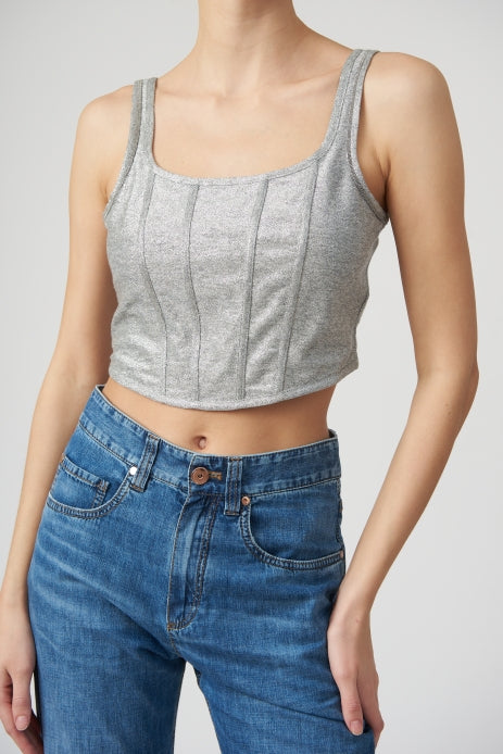 Women's Silver Linen Blend Cropped Top