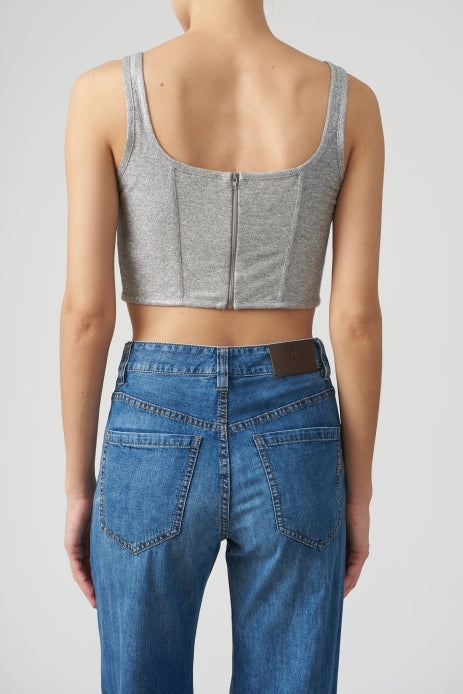 Women's Silver Linen Blend Cropped Top