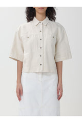 Women's Off White Boxy Cotton Linen Shirt