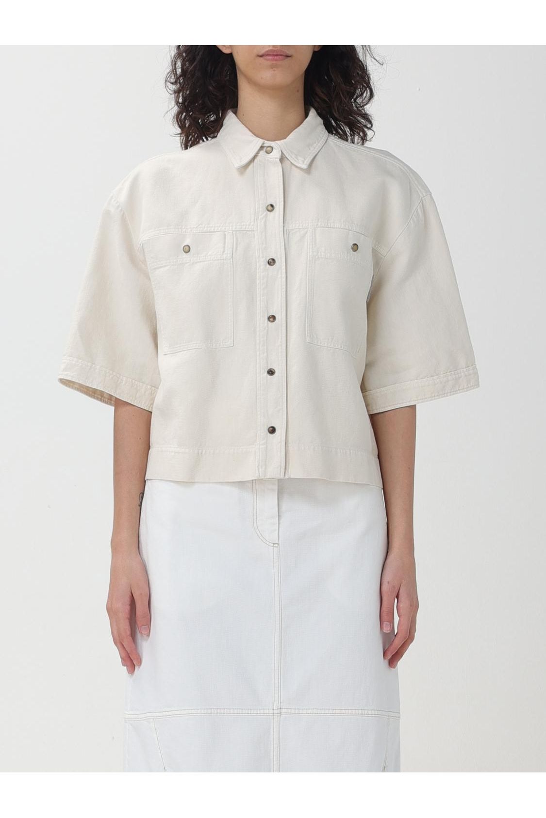 Women's Off White Boxy Cotton Linen Shirt
