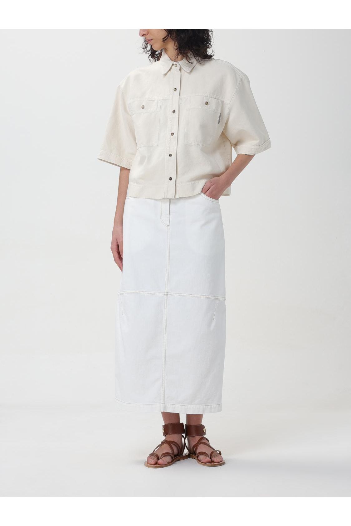 Women's Off White Boxy Cotton Linen Shirt