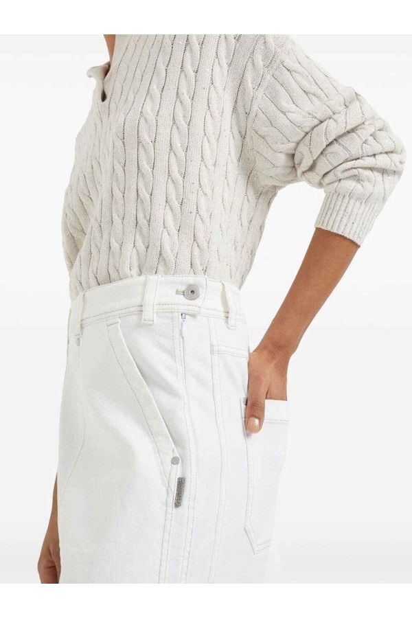 Women's White Cotton Straight Skirt