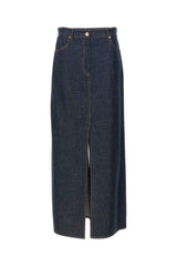 Women's Dark Denim Midi Skirt With Slit