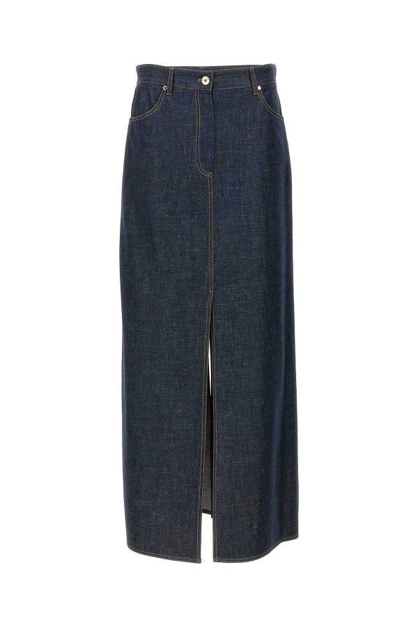 Women's Dark Denim Midi Skirt With Slit