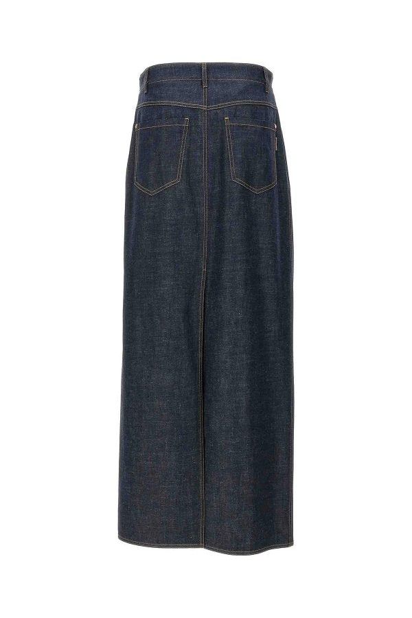 Women's Dark Denim Midi Skirt With Slit