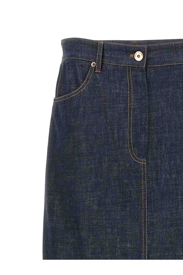 Women's Dark Denim Midi Skirt With Slit