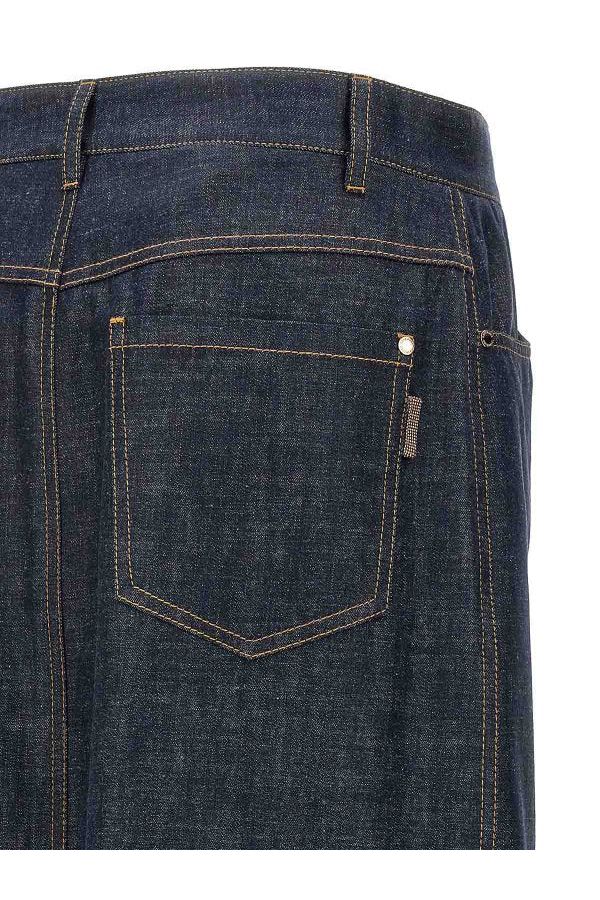 Women's Dark Denim Midi Skirt With Slit