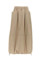 Women's Beige Gathered Hem Skirt