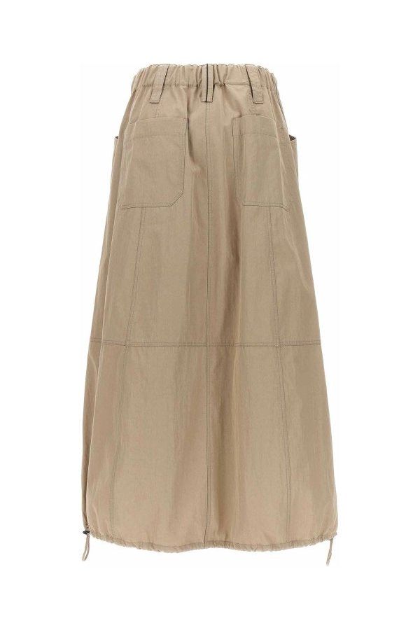 Women's Beige Gathered Hem Skirt