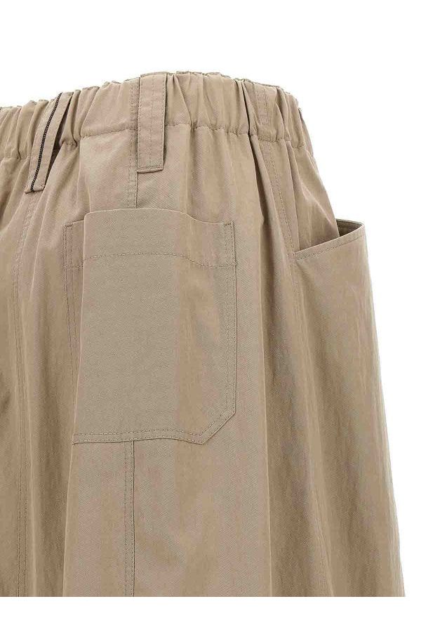 Women's Beige Gathered Hem Skirt